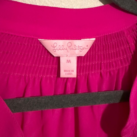 Lilly Pulitzer Silk Blouse Top‎ Long Sleeve Button Down Fuchsia Pink Medium - Picture 4 of 5